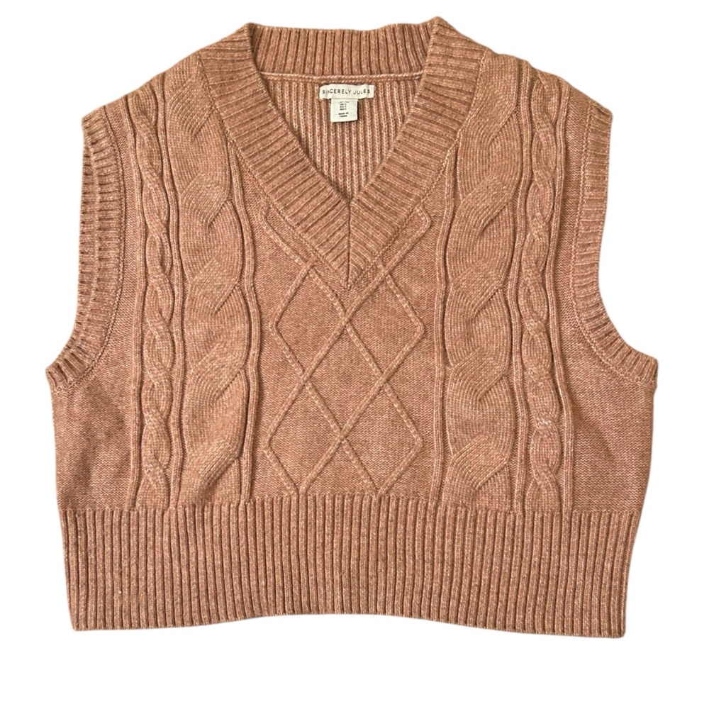 Sincerely Jules Cable Knit Sweater Vest V Neck Ribbed Trim Women’s Size Large